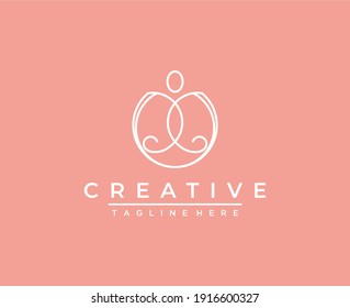 Resumen del logotipo de diseño de marca vectorial en estilo de tendencia lineal mínimo, logotipos para estudios de belleza y cosmética. floral. yoga y moda