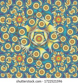 Abstract vector bright design for wallpaper, Christmas decoration, confetti, textile, wrapping. Symbol of holiday. Stars seamless pattern in blue, yellow and beige colors.