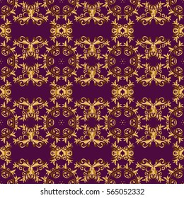 Abstract vector bright golden design for wallpaper, Christmas decoration, confetti, textile, wrapping. Symbol of holiday. Stars seamless pattern gold and purple retro background.