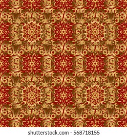 Abstract vector bright golden design for wallpaper, Christmas decoration, confetti, textile, wrapping. Symbol of holiday. Stars seamless pattern gold and red retro background.