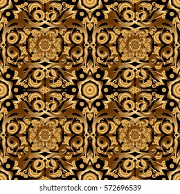 Abstract vector bright golden design for wallpaper, Christmas decoration, confetti, textile, wrapping. Symbol of holiday. Stars seamless pattern gold and black retro background.
