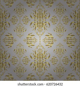 Abstract vector bright golden design for wallpaper, Christmas decoration, confetti, textile, wrapping. Symbol of holiday. Stars seamless pattern gold and gray retro background.