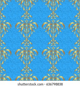 Abstract vector bright golden design for wallpaper, Christmas decoration, confetti, textile, wrapping. Symbol of holiday. Stars seamless pattern gold and blue retro background.
