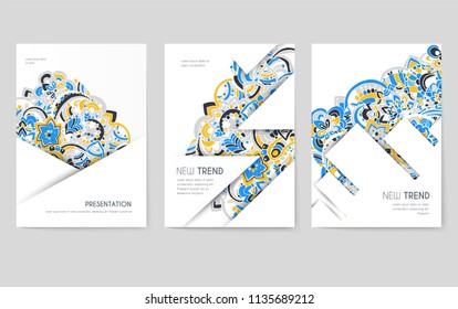 Abstract vector brochure cards set. Print art template of flyear, magazines, posters, book cover, banners. Colorful design invitation concept  background. Layout ornament illustrations modern page