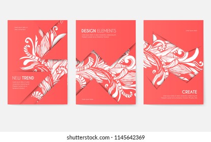 Abstract vector brochure cards set. Print art template of flyear, magazines, posters, book cover, banners. Colorful design invitation concept  background. Layout ornament illustrations modern