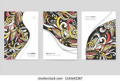 Abstract vector brochure cards set. Print art template of flyear, magazines, posters, book cover, banners. Colorful design invitation concept background. Layout ornament illustrations modern 