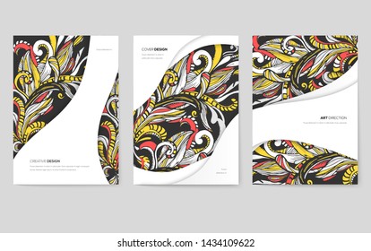 Abstract vector brochure cards set. Print art template of flyear, magazines, posters, book cover, banners. Colorful design invitation concept background. Layout ornament illustrations modern 