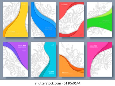 Abstract vector brochure cards set. Print art template of flyear, magazines, posters, book cover, banners. Colorful design invitation concept  background. Layout ornament illustrations modern page