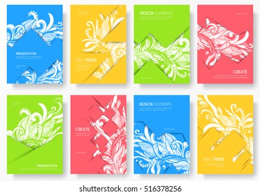 Abstract vector brochure cards set. Print art template of flyear, magazines, posters, book cover, banners. Colorful design invitation concept  background. Layout ornament illustrations modern page