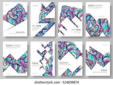 Abstract vector brochure cards set. Music art template of flyear, magazines, posters, book cover, banners. Colorful design invitation concept  background. Layout ornament illustrations modern page
