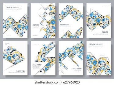 Abstract vector brochure cards set. Print art template of flyear, magazines, posters, book cover, banners. Colorful design invitation concept background. Layout ornament illustrations modern page