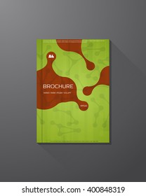 Abstract vector brochure design template. Green color science background. Molecules and liquid drops.