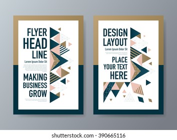 Abstract Vector Brochure Flyer design template in A4 size with gold, pink and black triangles