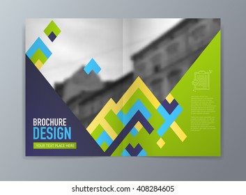 Abstract Vector Brochure Flyer design template in A4 size with triangles and monochrome blur city landscape pictures