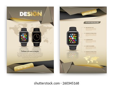 Abstract Vector Brochure Template with smart watch. Flyer Layout. Infographic Elements. Vector illustration.