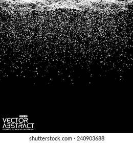 Abstract vector bubble background. Falling glowing particles on dark background. Futuristic technology style. Elegant background for business presentations or gift cards.EPS10