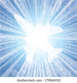 Abstract vector burst with airplane symbol.