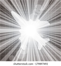 Abstract vector burst with airplane symbol.
