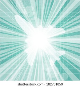 Abstract vector burst with airplane symbol.