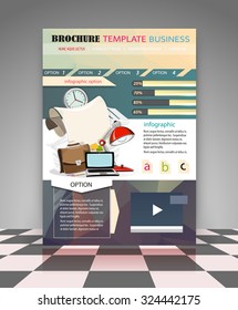Abstract vector business background with graph and icons. Creative flyer design, poster, booklet, brochure 