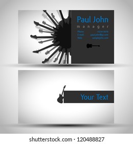 Abstract vector business card front and back with guitars