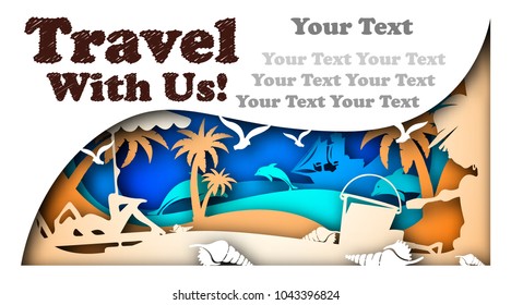 Abstract vector business card . Isolated illustration cuts out the concept travel in paper-style.