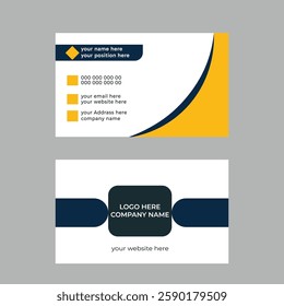 Abstract vector business card template in yellow and blue with curves suitable for business presentations or other designs.