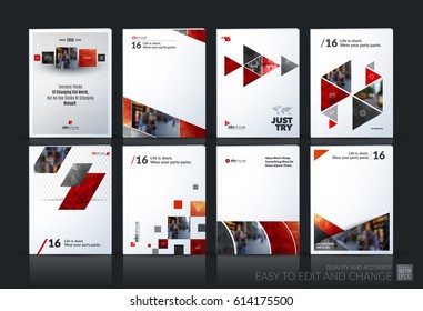 Abstract vector business template. Brochure layout, cover modern design annual report, poster, A4 flyer with red squares, triangles, diagonal geometric shapes, lines with texture background.