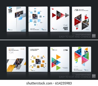 Abstract vector business template. Brochure layout, cover modern design annual report, poster, A4 flyer with colourful squares, triangles, diagonal geometric shapes, lines with texture background.
