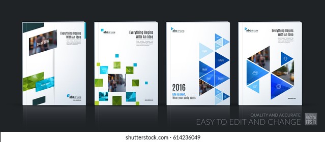 Plantilla de negocio de vector abstracto. Diseño del folleto, portada de diseño moderno informe anual, afiche, volante A4 con cuadrados coloridos, triángulos, formas geométricas diagonales, líneas con fondo de textura.