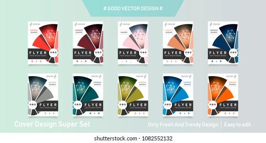 Abstract vector business template set. Brochure layout, cover modern design annual report, poster, A4 flyer with green squares, triangles, diagonal geometric shapes lines with texture background.