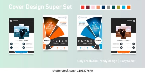 Abstract vector business template set. Brochure layout, cover modern design annual report, poster, A4 flyer with green squares, triangles, diagonal geometric shapes lines with texture background.