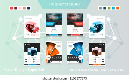 Abstract vector business template set. Brochure layout, cover modern design annual report, poster, A4 flyer with green squares, triangles, diagonal geometric shapes lines with texture background.