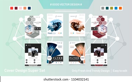 Abstract vector business template set. Brochure layout, cover modern design annual report, poster, A4 flyer with green squares, triangles, diagonal geometric shapes lines with texture background.