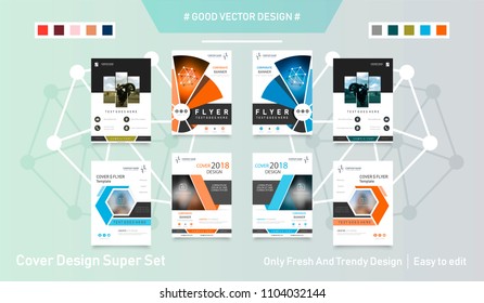 Abstract vector business template set. Brochure layout, cover modern design annual report, poster, A4 flyer with green squares, triangles, diagonal geometric shapes lines with texture background.