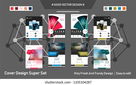 Abstract vector business template set. Brochure layout, cover modern design annual report, poster, A4 flyer with green squares, triangles, diagonal geometric shapes lines with texture background.