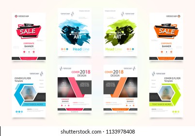 Abstract vector business template set. Brochure layout, cover modern design annual report, poster, A4 flyer with green squares, triangles, diagonal geometric shapes lines with texture background.