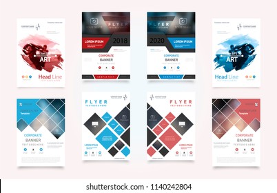 Abstract vector business template set. Brochure layout, cover modern design annual report, poster, A4 flyer with green squares, triangles, diagonal geometric shapes lines with texture background.