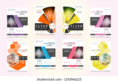 Abstract vector business template set. Brochure layout, cover modern design annual report, poster, A4 flyer with green squares, triangles, diagonal geometric shapes lines with texture background.