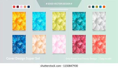 Abstract vector business template set. Brochure layout, cover modern design annual report, poster, A4 flyer with green squares, triangles, diagonal geometric shapes lines with texture background.