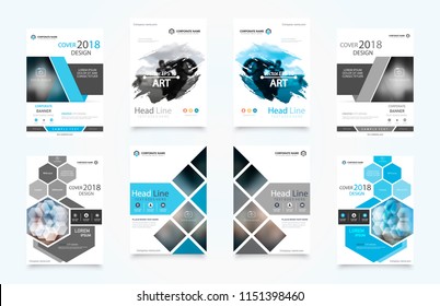 Abstract vector business template set. Brochure layout, cover modern design annual report, poster, A4 flyer with green squares, triangles, diagonal geometric shapes lines with texture background.