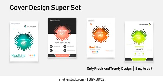 Abstract vector business template set. Brochure layout, cover modern design annual report, poster, A4 flyer with green squares, triangles, diagonal geometric shapes lines with texture background.