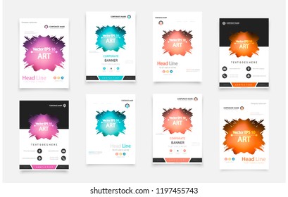 Abstract vector business template set. Brochure layout, cover modern design annual report, poster, A4 flyer with green squares, triangles, diagonal geometric shapes lines with texture background.