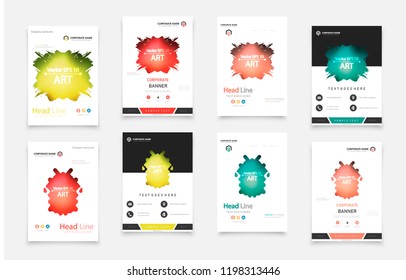 Abstract vector business template set. Brochure layout, cover modern design annual report, poster, A4 flyer with green squares, triangles, diagonal geometric shapes lines with texture background.
