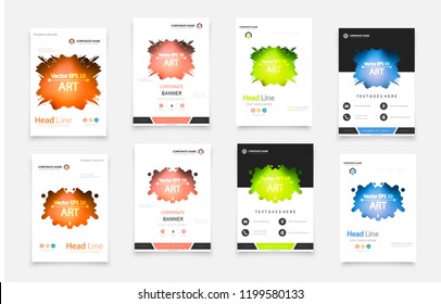 Abstract vector business template set. Brochure layout, cover modern design annual report, poster, A4 flyer with green squares, triangles, diagonal geometric shapes lines with texture background.