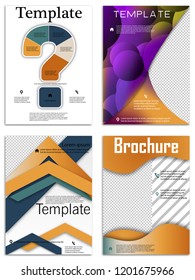 Abstract vector business template set. Brochure layout, cover modern design annual report, poster, A4 flyer with color squares, triangles, diagonal geometric shapes lines with texture background.
