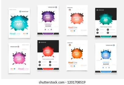 Abstract vector business template set. Brochure layout, cover modern design annual report, poster, A4 flyer with green squares, triangles, diagonal geometric shapes lines with texture background.