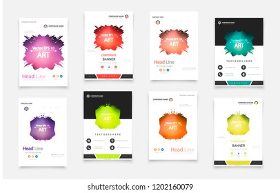 Abstract vector business template set. Brochure layout, cover modern design annual report, poster, A4 flyer with green squares, triangles, diagonal geometric shapes lines with texture background.