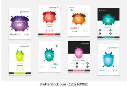 Abstract vector business template set. Brochure layout, cover modern design annual report, poster, A4 flyer with green squares, triangles, diagonal geometric shapes lines with texture background.