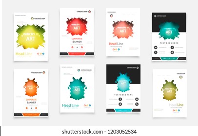 Abstract vector business template set. Brochure layout, cover modern design annual report, poster, A4 flyer with green squares, triangles, diagonal geometric shapes lines with texture background.